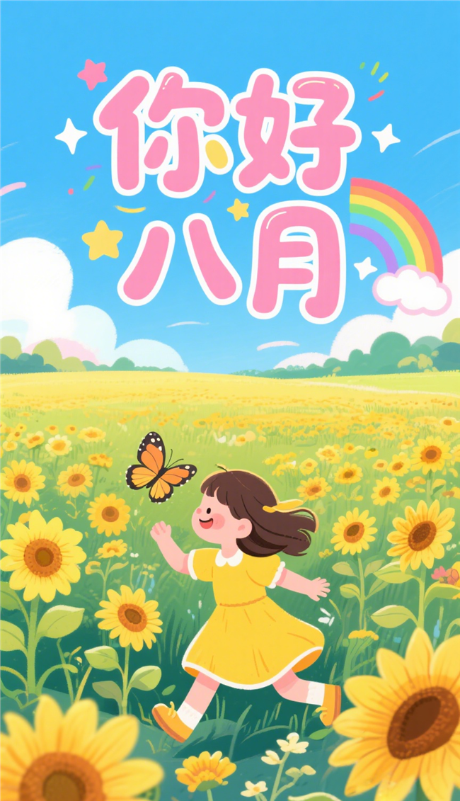 你好八月插画海报图片素材