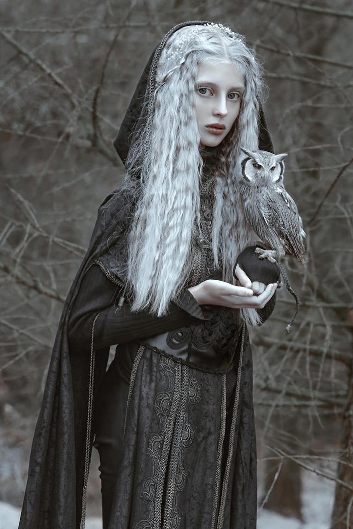 高清欧美少女与猫头鹰艺术写真图片